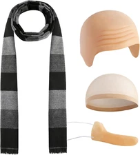 4Pcs Costume Accessories Adults Black Gray Striped Scarf Fake Nose Latex Bald...