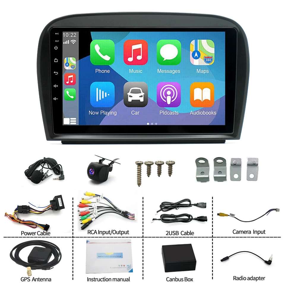 Radio de coche GPS estéreo BT Carplay de 9"" para Mercedes Benz SL SL500 SL550 SL600 05-12 Foto 2 de 4