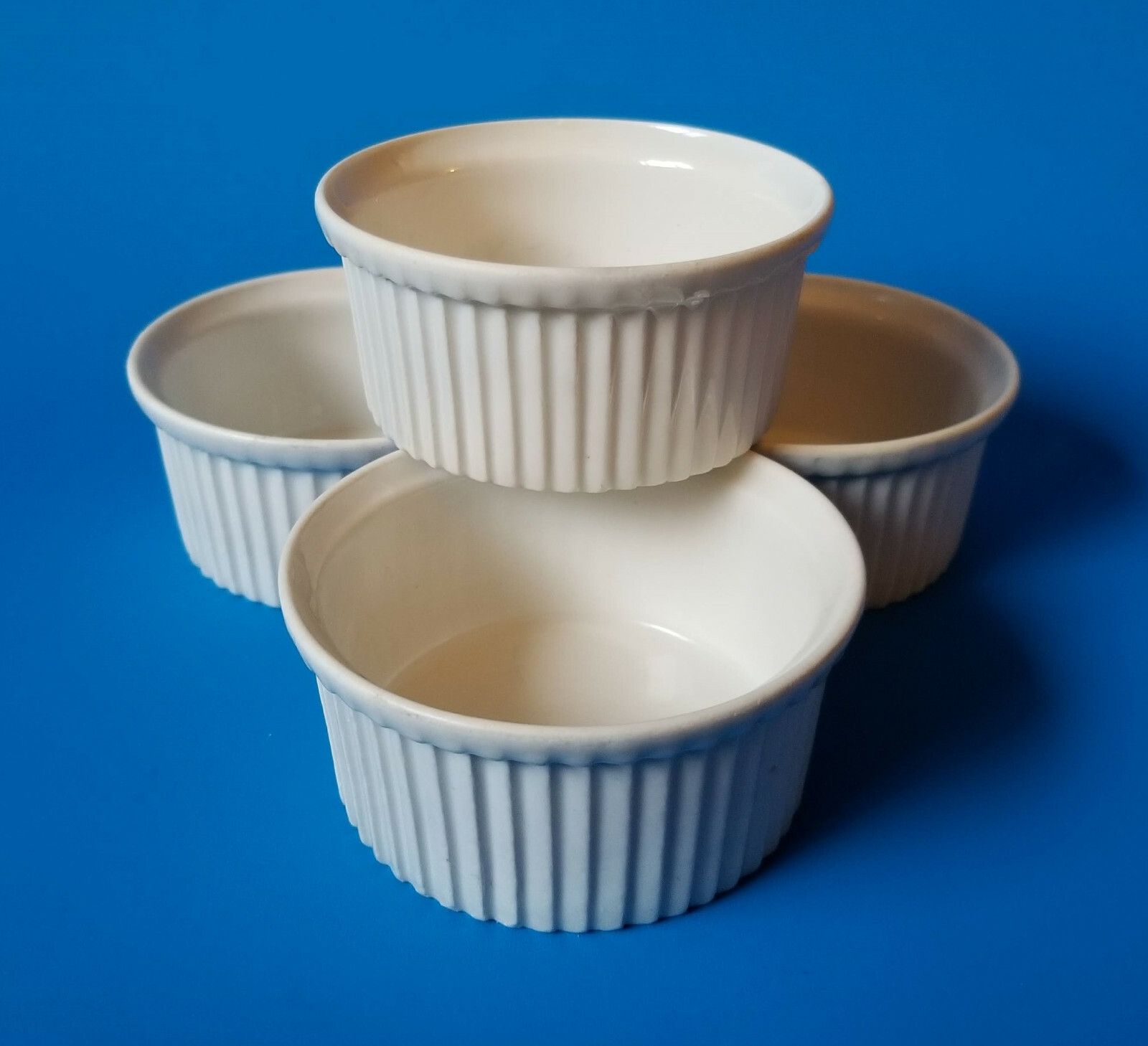 Pillivuyt Ramekins Custard Cups Ribbed White Porcelain Set Of 4 eBay