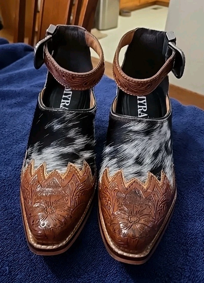 Zapatos Myra ZORA CANYON Pelo Sobre Oculto Talla 8 ¡NUEVOS Correas para el Tobillo de Cuero Tocadas a Mano! Foto 2 de 4