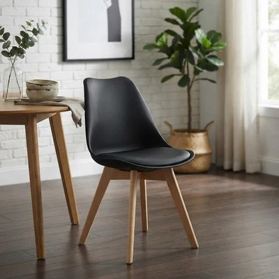 Contemporary Black Dining Chair with Beech Wooden Legs & Easy-Clean Fabric - Image 1 of 4
