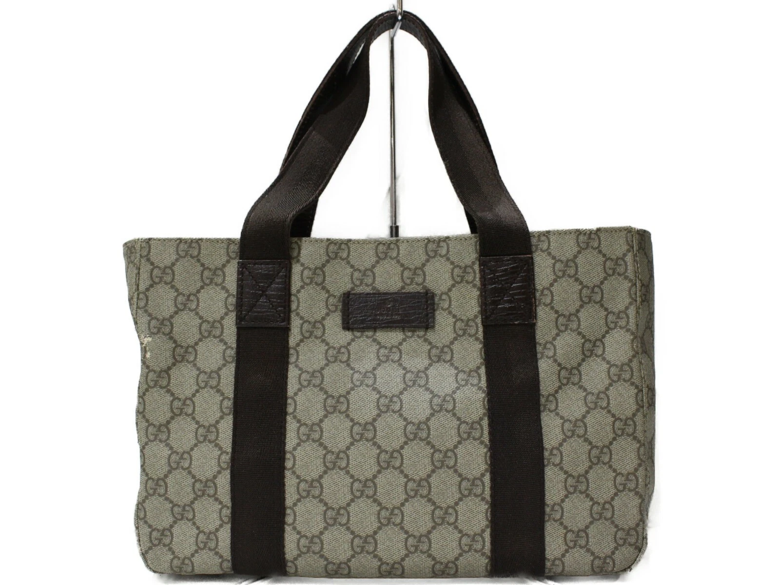 Mini sac fourre tout GUCCI GG Supreme 141976 marron foncé PVC cuir femme s M