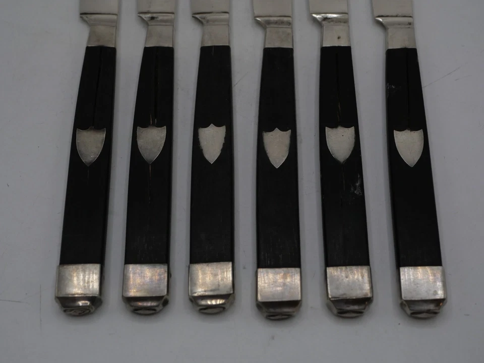 6 COUTEAUX A FRUITS EN ARGENT MASSIF ET EBENE POINCON COQ PARIS 1809 - Photo 3/4