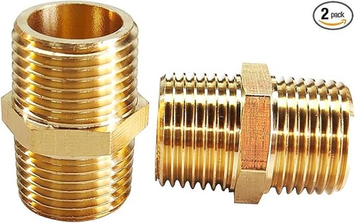 2PCS Hex Brass Nipple 1/2" NPT Male X 1/2" NPT Male Pipe Fitting 1/2 inch Brass
