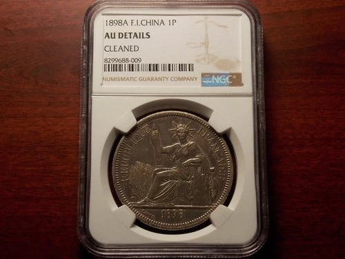 1898 French Indo-China 1 Piastre silver coin NGC AU
