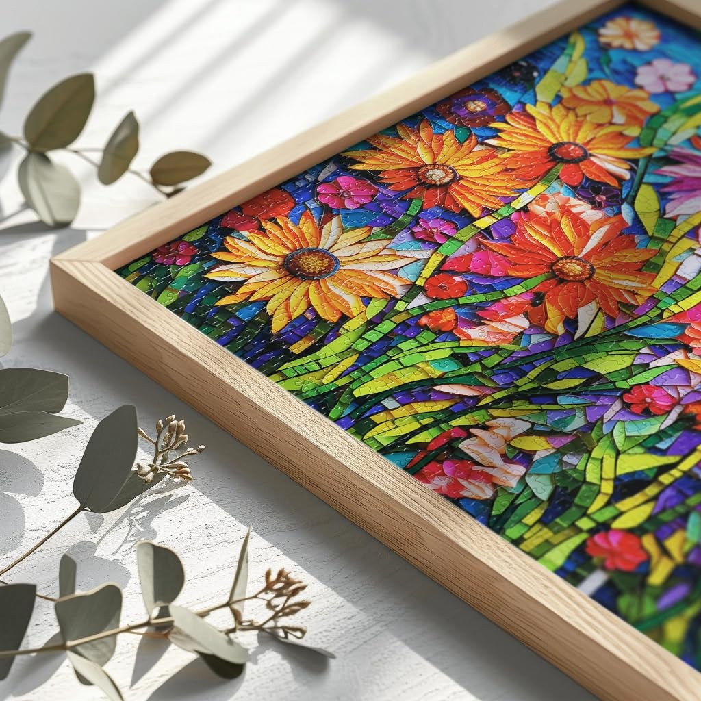 Mosaic Art Flowers-1000 Pieces Puzzle for Adults, Stained Glass