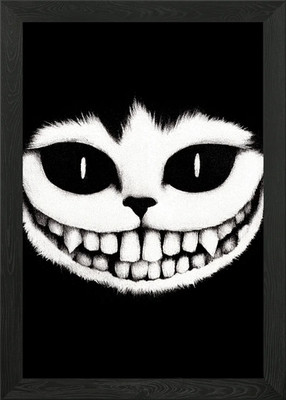Gruselige Grinsekatze grinst gerahmtes Wandbild Poster Leinwanddruck Bild
