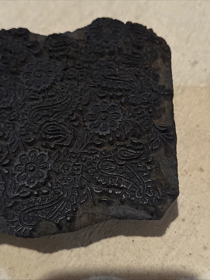 "Bloque de impresión de madera vintage de 1900 tallado a mano 6"" x 4""" Foto 2 de 4