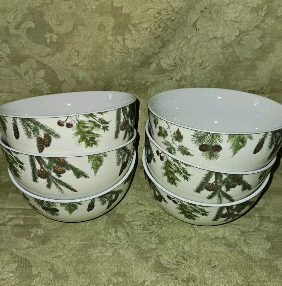 Six Pfaltzgraff PAINTED FOREST Porcelain Deep Soup/Cereal Bowls-EUC- HTF Pattern - Image 2 of 4