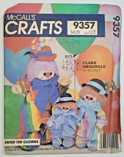 VTG 80s McCalls Sew Pattern 9357 Stuffed Clown Dolls  Clothes 17"-13"- 9" UNCUT