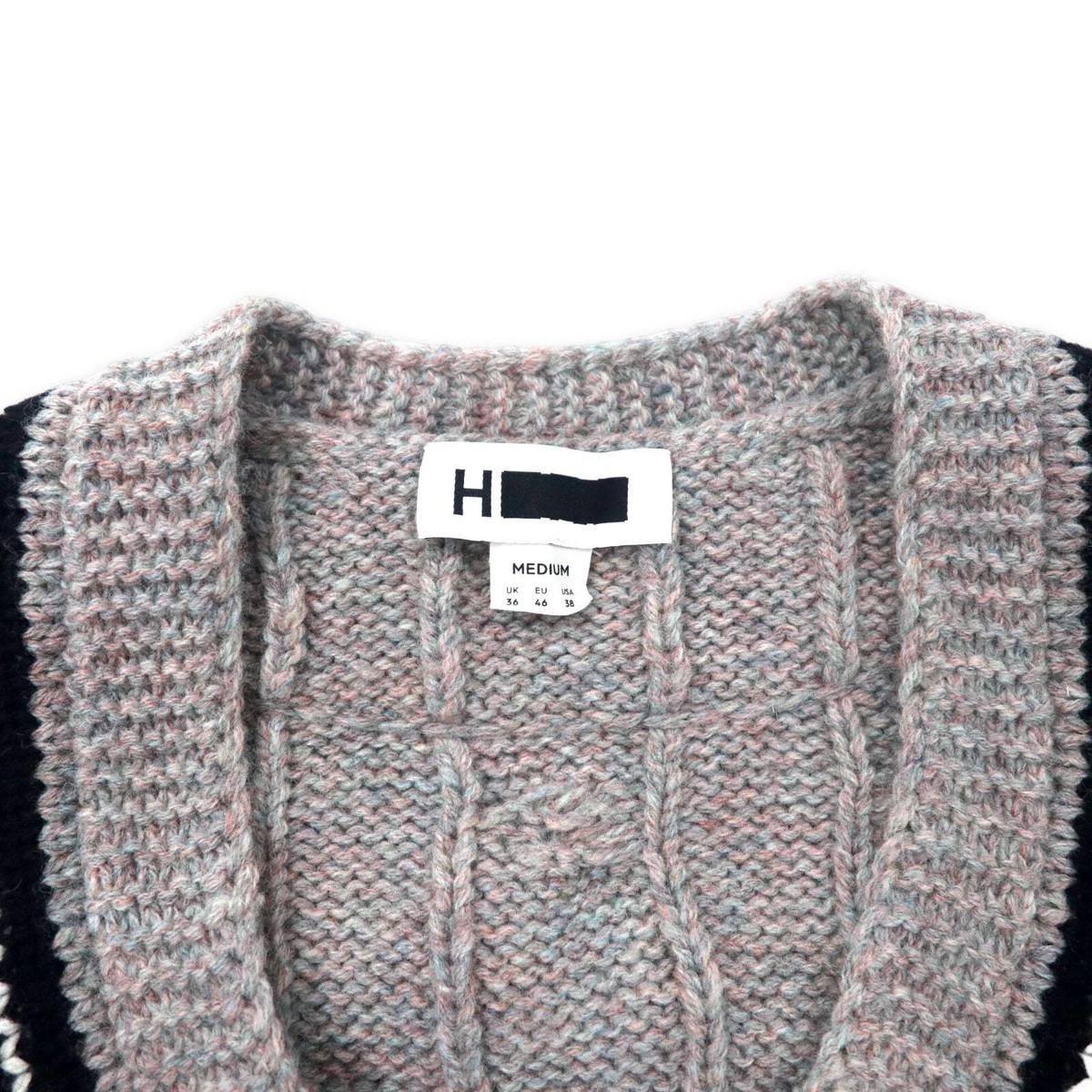 H - 【H BEAUTY&amp;YOUTH】HIGH NECK KNIT H BEAUTY & YOUTH V-neck Childen Knit Sweater M Gray Wool