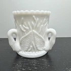 Vintage Westmorland Toothpick Holder White Milk Glass With 3 Swans