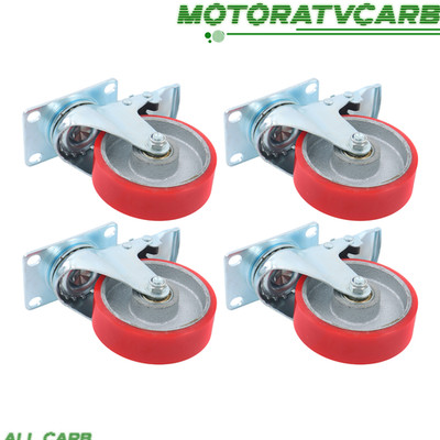 ALL-CARB 4 × 4'' Heavy Duty Caster 360° Steering Red W/Brake Capacity to 3200lbs