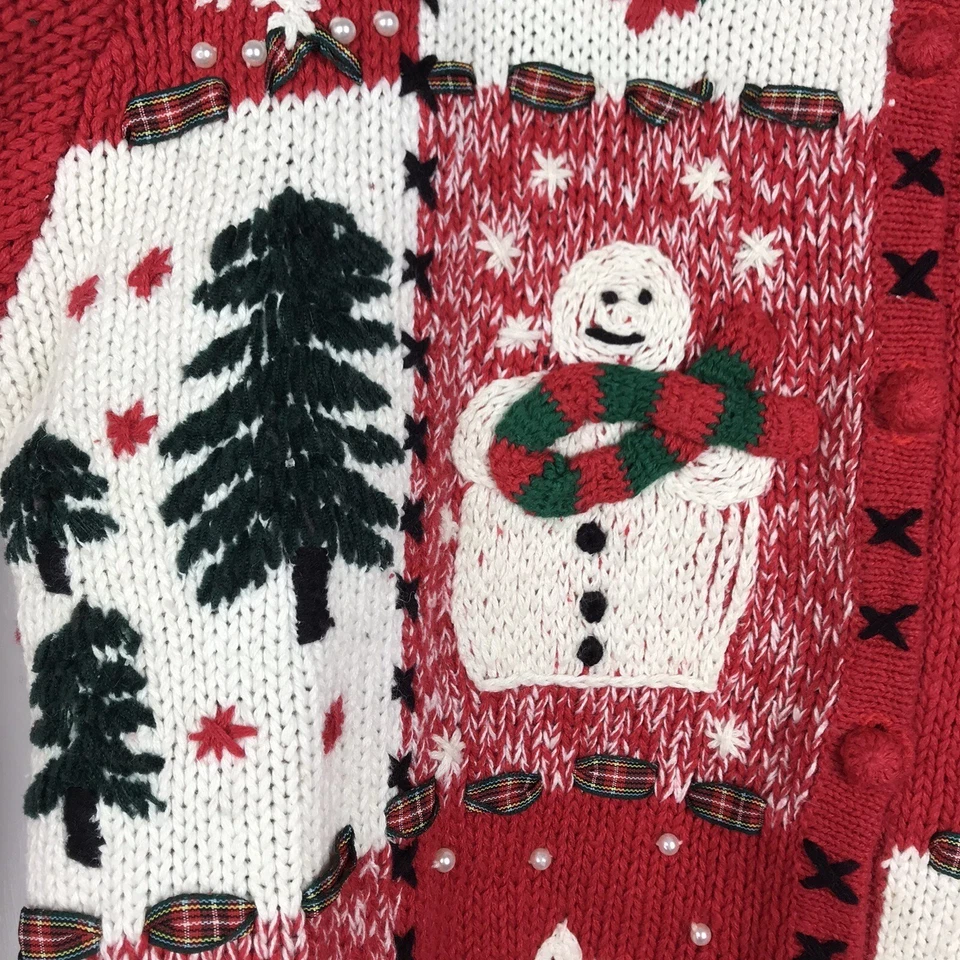 Cárdigan Suéter Vintage Lord & Taylor Navidad Rojo Vacaciones Tejido Árboles Mediano Foto 3 de 4