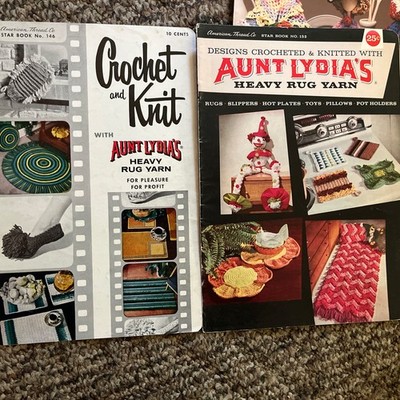 Vtg Aunt Lydias Crochet Toys Rugs Pillows Footies More 2 Pattern Booklets