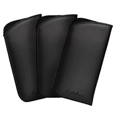 Slim Faux Leather Eyeglass Case Soft Slip-In Design Black without Clip - 3 P...