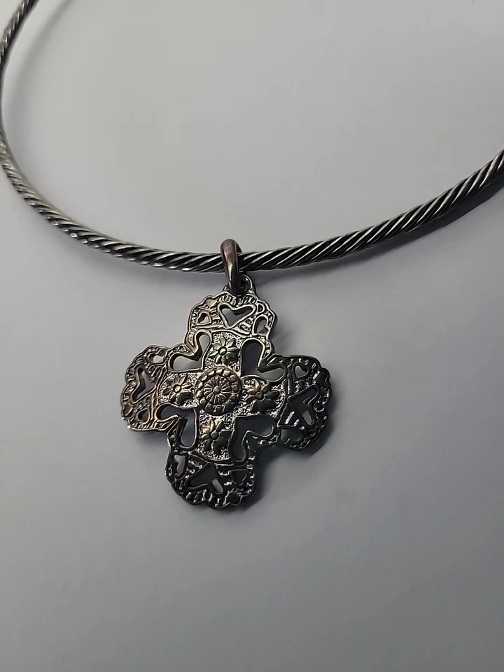 Cadena Cable Colgante Cruz Vástago Vintage Premier Designs Tono Plata Joyería Foto 4 de 4