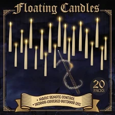 20pcs Halloween Flameless LED Floating Candles with Magic Wand Remote - Float...