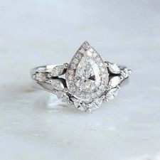 Art Deco Antique 2.30 Ct Diamond Vintage Wedding Ring Set 925 Sterling Silver