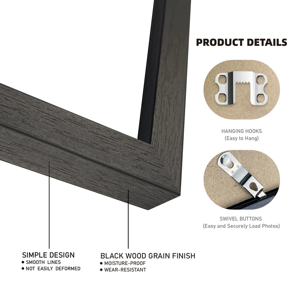 9x12 Black Picture Frames set of 3, Made of Wooden and Glass Photo frame - Di... - Image 4 of 4