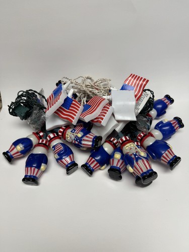 Lot Of 3 Patriotic Blow Mold String Lights Uncle Sam 4th of July American Flag