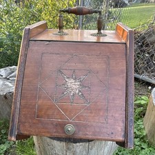 Vintage Wood coal scuttle Star Pattern Hinged Lid Metal Handle
