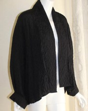 Barbara Perry S M L Xl Rich Black Crinkle Silk Art-to-wear Lagenlook Rich Jacket