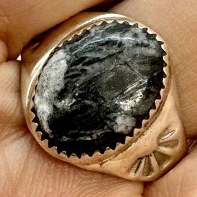 Navajo White Buffalo Turquoise  Ring Sz 11 Sterling by Annie Lincoln 8g Native
