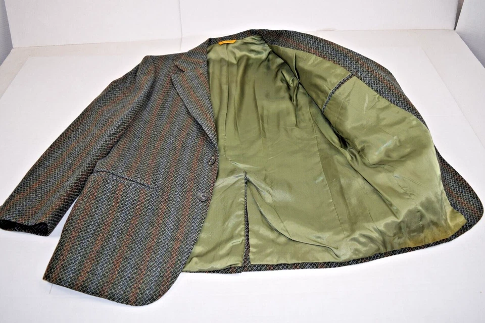 Blazer Abrigo Deportivo Vintage Tweed Talla 40-42 Años 70 A Medida Verde Azul Naranja Tejido Foto 3 de 4