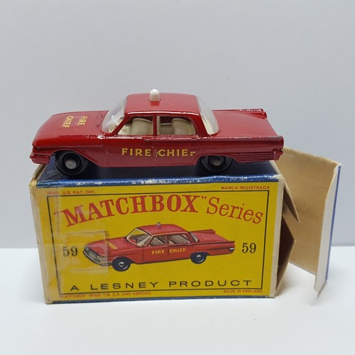 Vintage Lesney Matchbox #59 Ford Fairlane Fire Chief Car BPWs Original Box READ