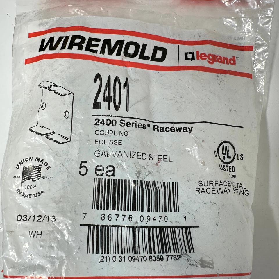 Wiremold Legrand 2401 Raceway 2400 Series Galvanized Steel Coupling Bag of 5 - Image 2 of 3