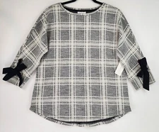 Charter Club Sweater Womens Medium Black White Plaid Lace Granny Core Pullover