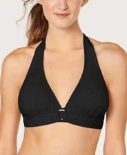 NWT MICHAEL KORS Black Logo Ring Halter Swimsuit Bikini Top XS yse0123