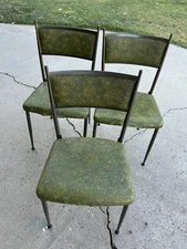 3 Vintage MCM Vinyl Avocado Green Cosco Folding Chairs 1960’s Gatefold