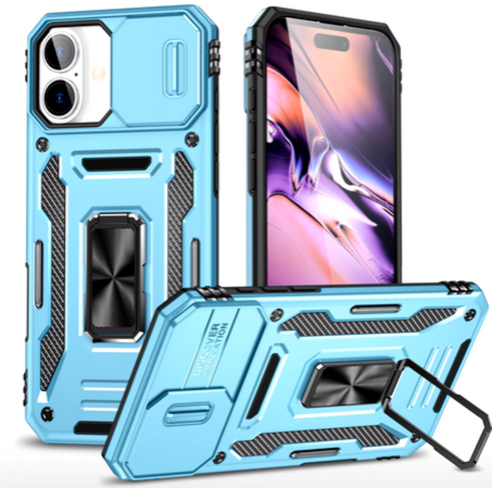 iPhone 15 Case – Shockproof, Magnetic Stand, Camera Protection, Light blue-image