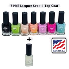 QT Matte Nail Lacquer Polish Lot of 7 + 1 Top Coat Full Size 0.5oz Made in USA