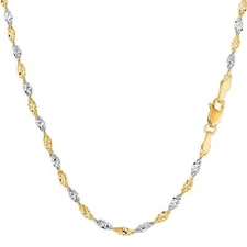 14k 2 Tone Yellow And White Real Gold Singapore Chain Necklace, 2.0mm, 18"