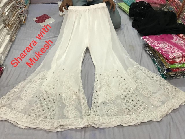 New Year Chikankari Sharara mokaish work Lucknowi Chikan White Palazzo pants | eBay