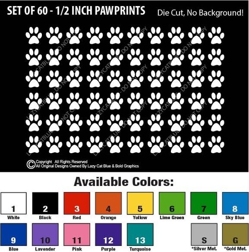 Set of 60 - 1/2 Inch Pawprint Decal Bundle Sticker Pet Dog Cat Paw Prints Small - Picture 2 of 22