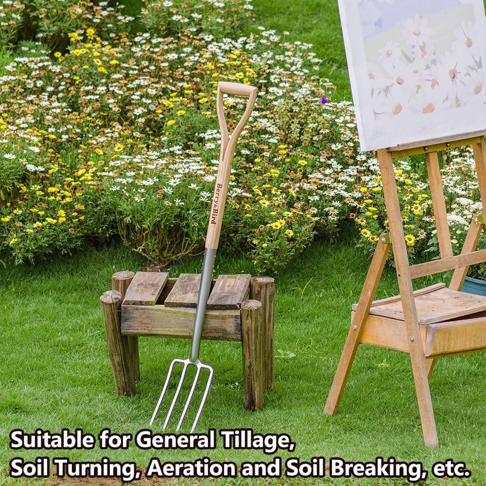Berry&Bird Gardening Digging Fork 4-Tine Heavy Duty Spading Pitchfork 41'' Fork - Image 4 of 4