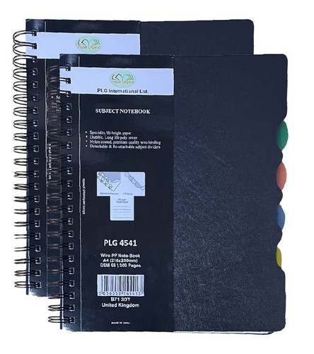 2 x A4 Subject Notebook with 4 Dividers 300 Pages Lined Spiral Project Notebook