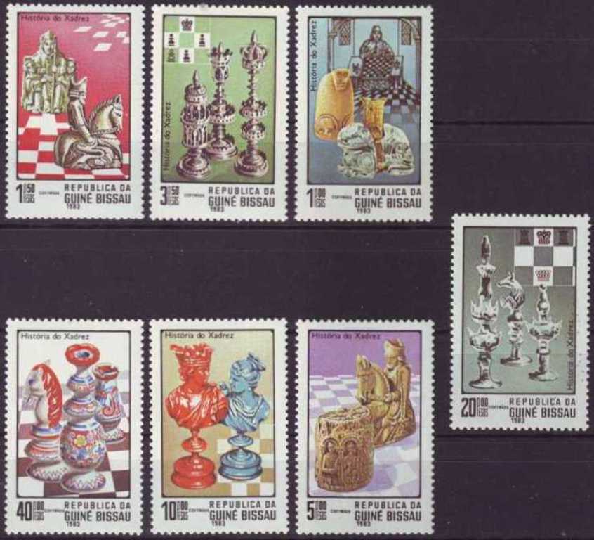 Guinea-Bissau 473-78 History of Chess ,HISTORIA DO XADREZ 1983 y full used  set