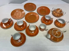 G.H.B. Co. Bavaria Lusterware Stunning Eighteen Piece Tea Set Sauce Orange Peach