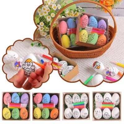 Set Of 6 Colour Your Own Easter Eggs&Colouring Pens Childrens Craft Egg Hunt DE