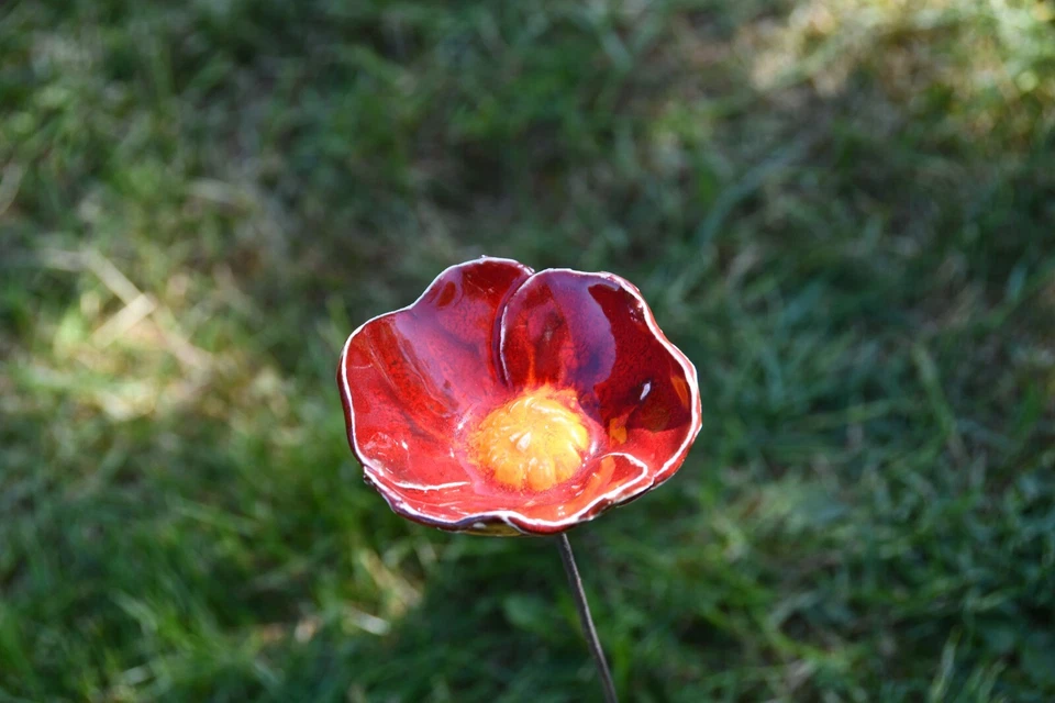 Keramik Gartendeko Blume Blumenstab Gartenstecker H45cm Midene Handgefertigt - Bild 2 von 4