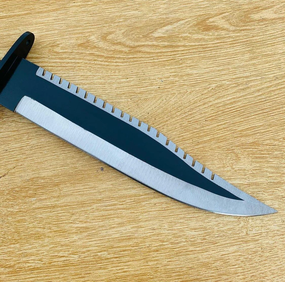 CUSTOM HANDMADE CARBON STEEL BLADE RAMBO DAGGER | BLACK COATED BRASS HANDLE - Image 4 of 4