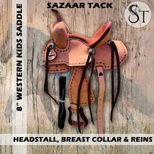 8" Western Roughout Leather Youth Kids Horse Pony Saddle Tack Set Buck Stitch