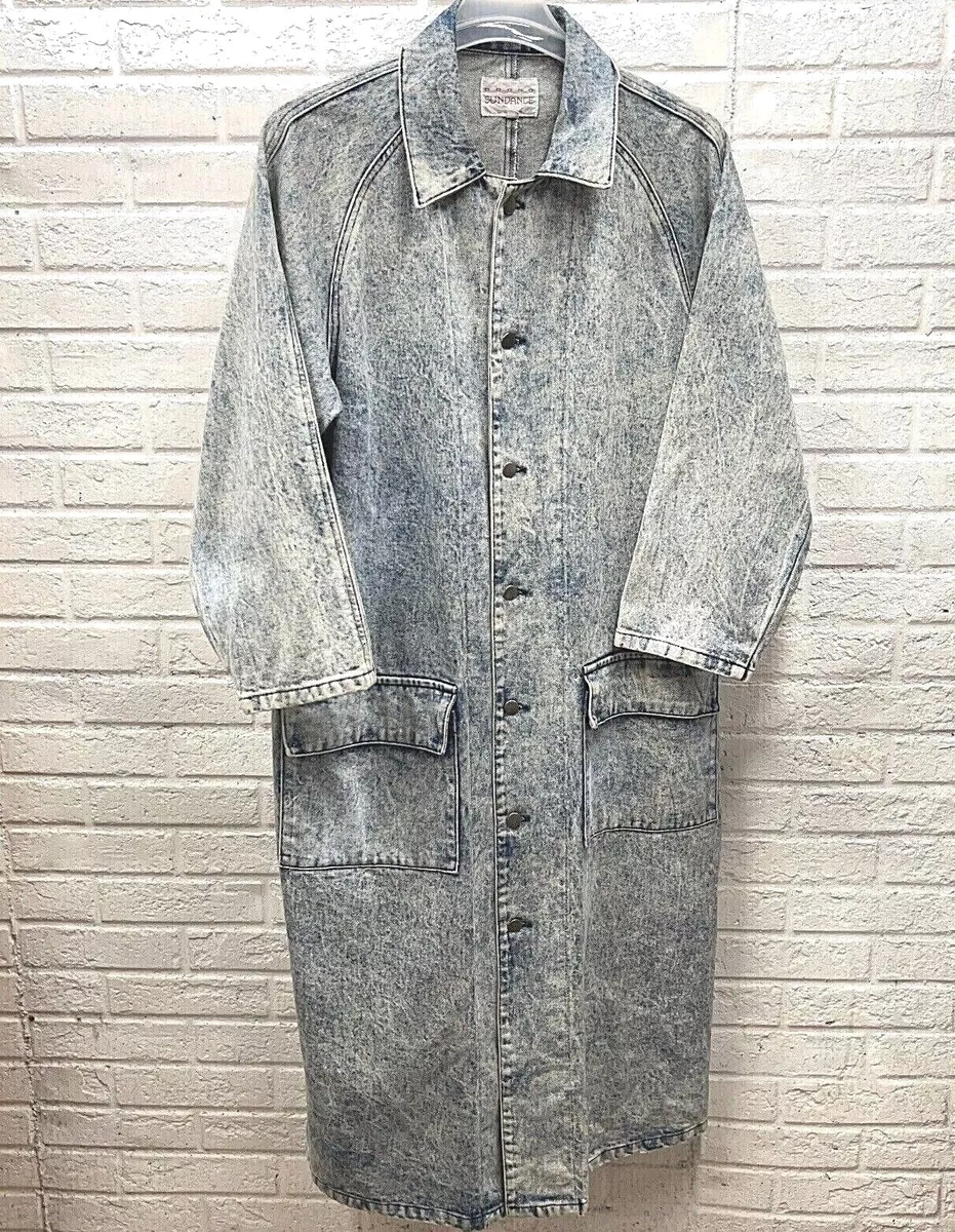 Vintage 80s SUNDANCE Denim Duster MADE IN USA Acid Wash Long Jacket Coat  Men's M