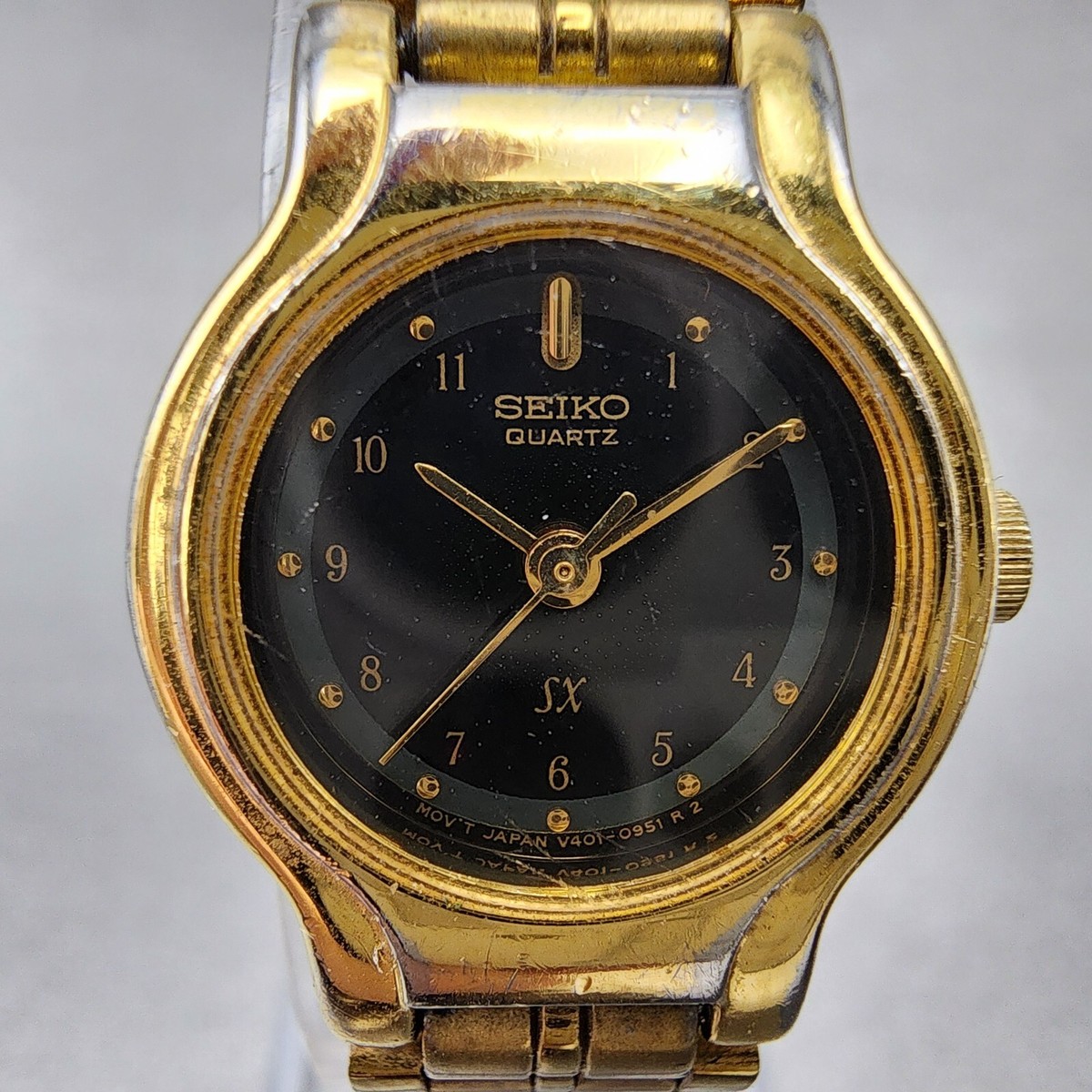 VTG Seiko SX Watch Women 19mm Black Dial Gold Tone Round VTG Seiko SX Watch Women 19mm Black Dial Gold Tone Round