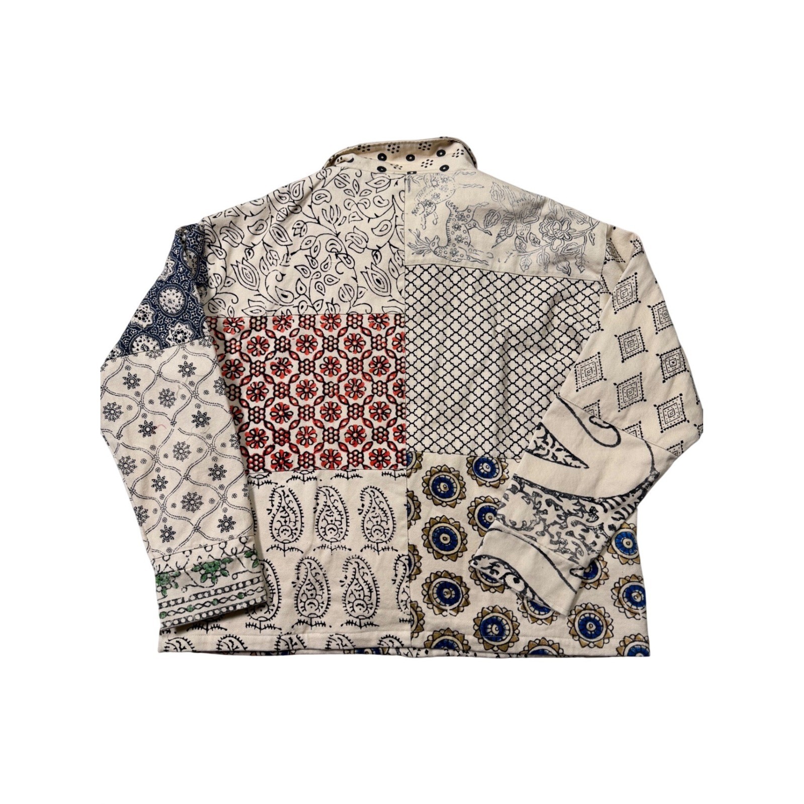 FOUND Patchwork Print Zip Collared Long Sleeve Sh… - image 2
